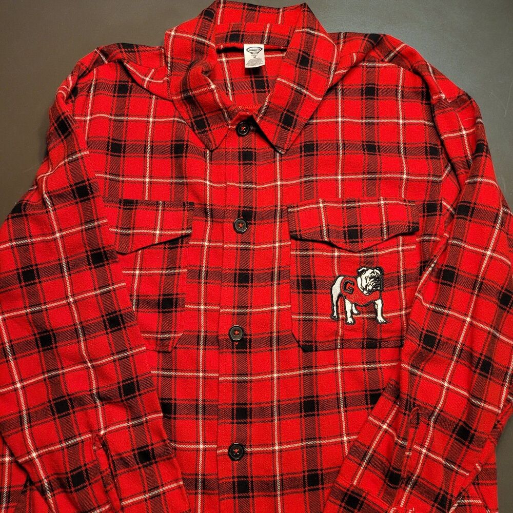 Concepts Sleepwear UGA Georgia Bulldogs Red Plaid Flannel Embroidered Shirt Med
